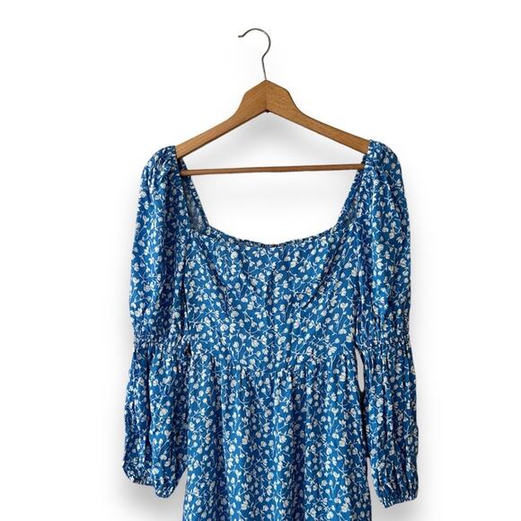 Reformation Mica Floral Print Midi Dress Long Sleeve Square Neck Blue 0 Women’s - Picture 3 of 11
